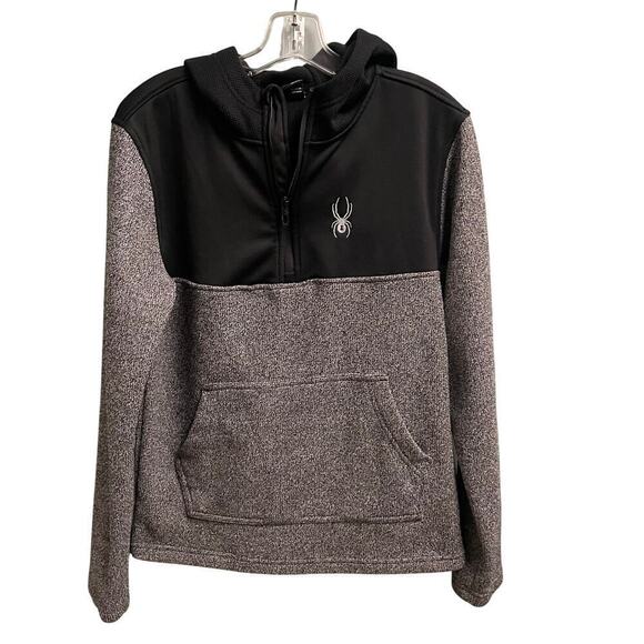 Spyder Racer Size Small Mens Black Gray Quarter Zip Pullover Jacket Hoodie - Picture 1 of 5
